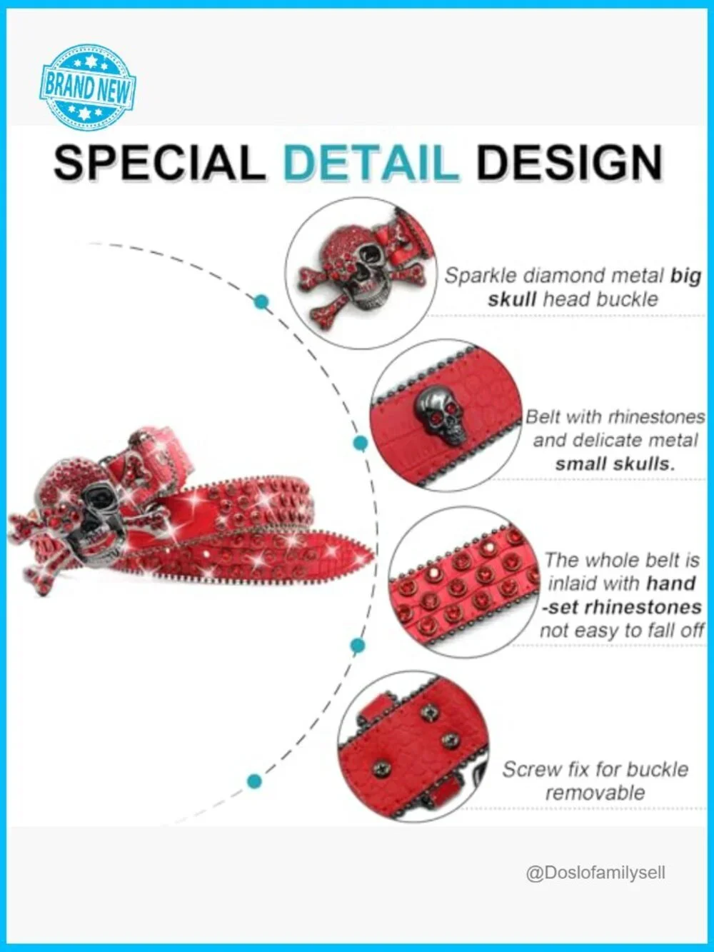 Rhinestone Skull Belt Punk Studded Western Adjustable Leather Y2K